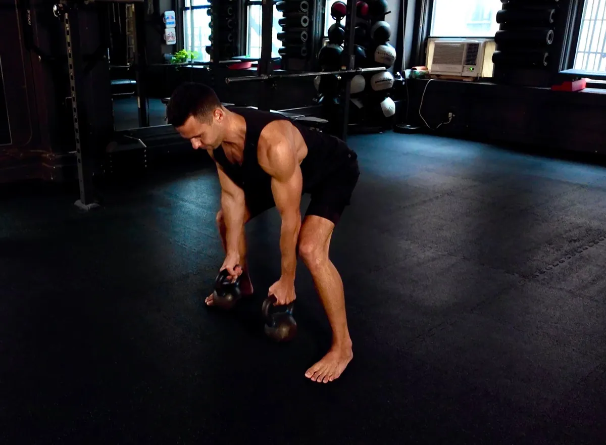 Kettlebell deadlift in the gym